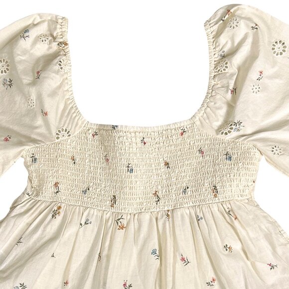 Cottagecore Eyelet Babydoll Top Floral Peasant Blouse American Eagle S - Picture 11 of 16